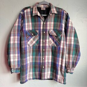 Vintage Five Brother Pearl Snap Plaid Shirt Jacket Shacket Medium Farm Western